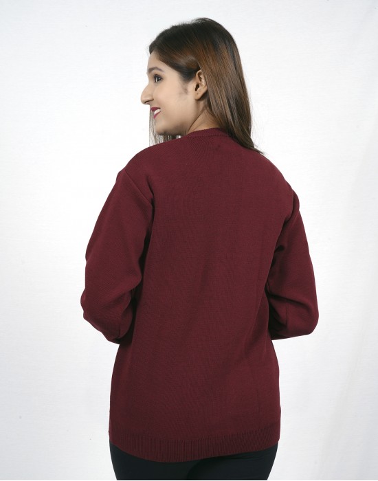 Womens Pure wool Heavy weight Sweater Full Button Maroon